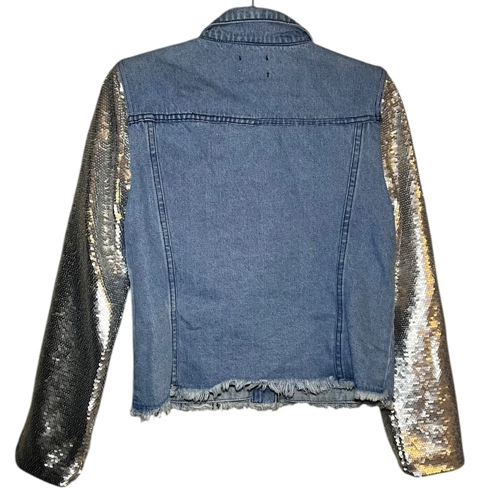 Twelve by Ontwelfth • Denim Jacket with Silver Sequin Sleeves - Picture 5 of 6
